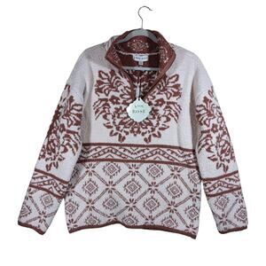 Knox Rose Damask Sweater Sherpa Large Pullover Mock Fuzzy Turtleneck Quarter Zip